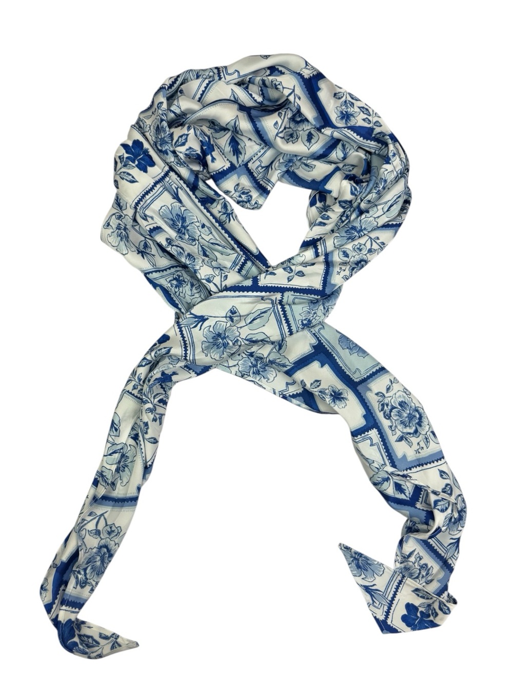 JOIE blue white silky floral triangle scarf NWOT